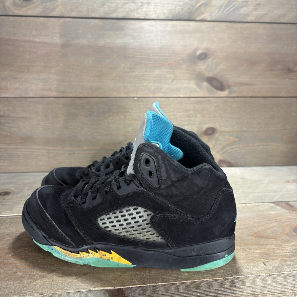 nike air jordan 5 kids youth size 1Y shoes black aqua basketball sneakers - Picture 1 of 10